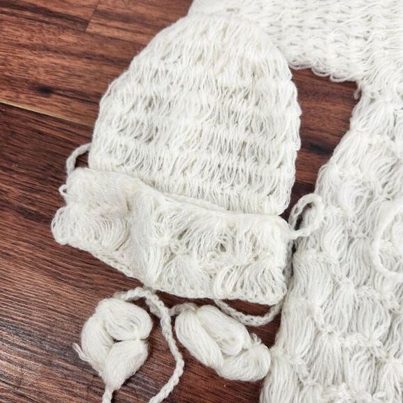 Vintage Acrylic Crocheted Baby Cardigan White Knit Little Loves by LlCo & Matchi - Picture 4 of 7